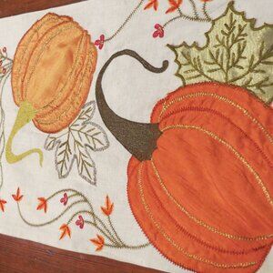 Pumpkin Embroidered Pier 1 Appliqued Table Runner 13"x42" Fall Thanksgiving